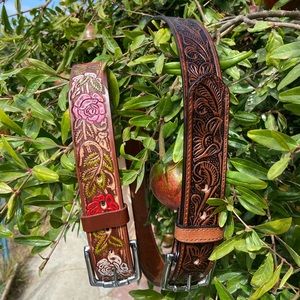 Leather belt with flowers. 100% leather made in Mexico